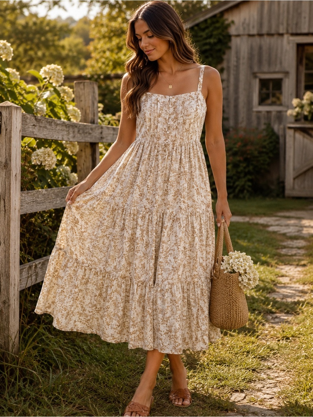 Entro Floral Cottagecore Boho‎ Midi Dress L